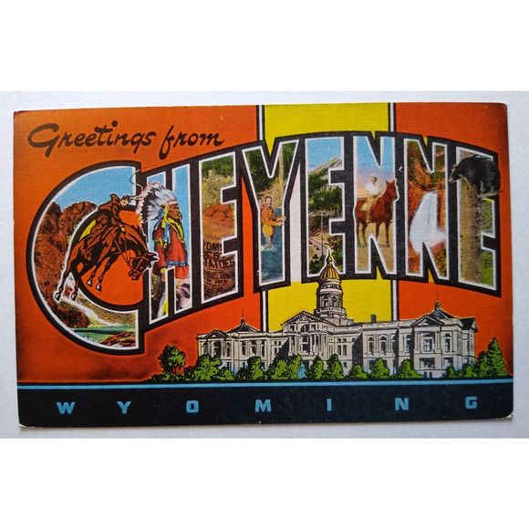 Greetings Hello From Cheyenne Wyoming Postcard Large Big Letter Unused Kropp - Picture 1 of 2